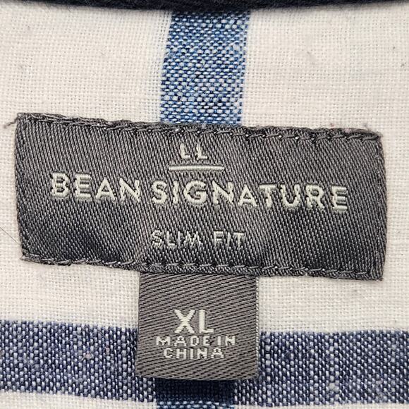 L.L. Bean Signature 100% Linen White Blue Checked Slim Fit Button Down Men's XL - Picture 2 of 8